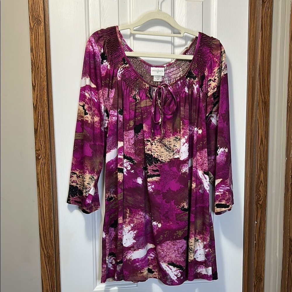 Jaclyn Smith Women's Top - Pink and Purple Pattern EUC
